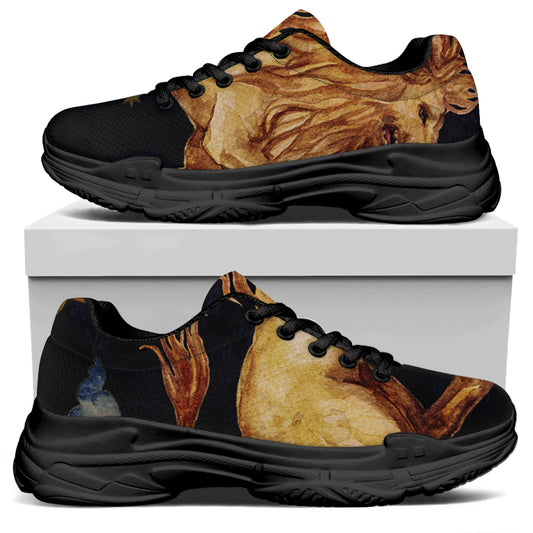 Watercolor Leo Zodiac Sign Print Black Chunky Shoes