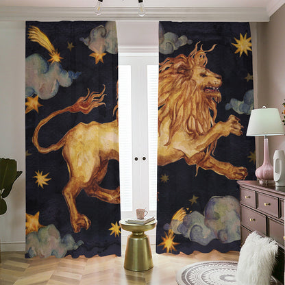 Watercolor Leo Zodiac Sign Print Blackout Pencil Pleat Curtains