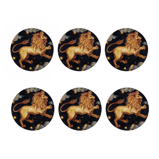 Watercolor Leo Zodiac Sign Print Coaster Set