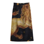 Watercolor Leo Zodiac Sign Print Cotton Front Slit Maxi Skirt