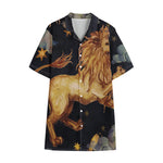 Watercolor Leo Zodiac Sign Print Cotton Hawaiian Shirt