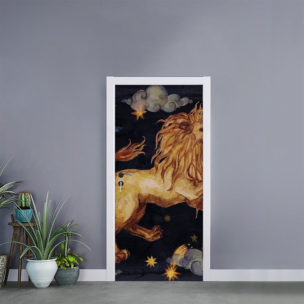 Watercolor Leo Zodiac Sign Print Door Sticker