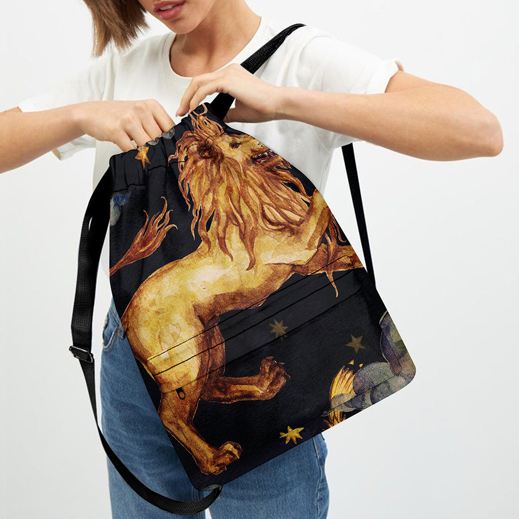 Watercolor Leo Zodiac Sign Print Drawstring Backpack