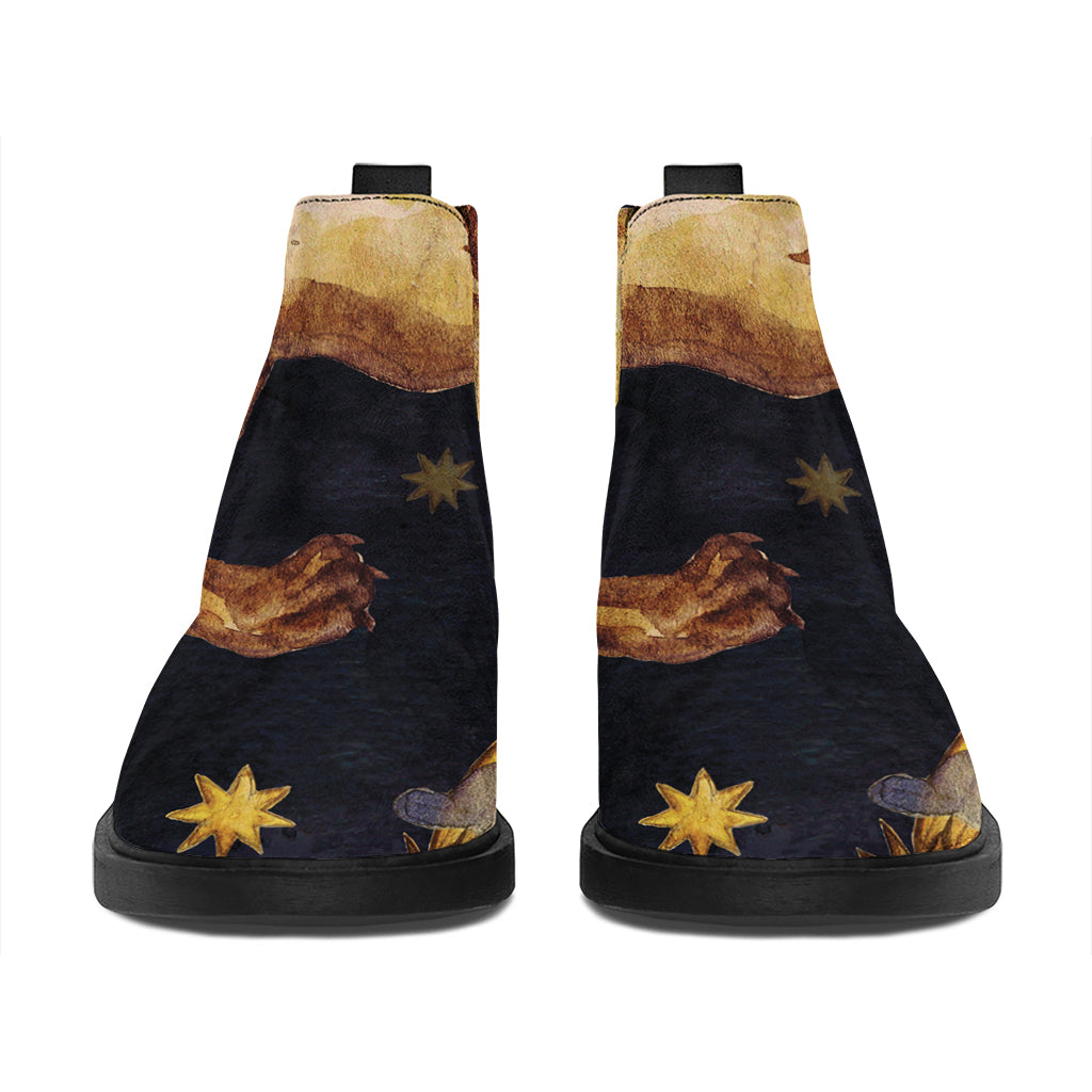 Watercolor Leo Zodiac Sign Print Flat Ankle Boots