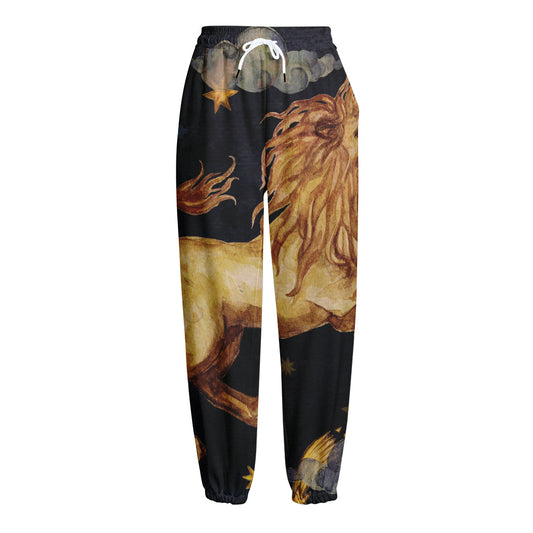 Watercolor Leo Zodiac Sign Print Fleece Lined Knit Pants