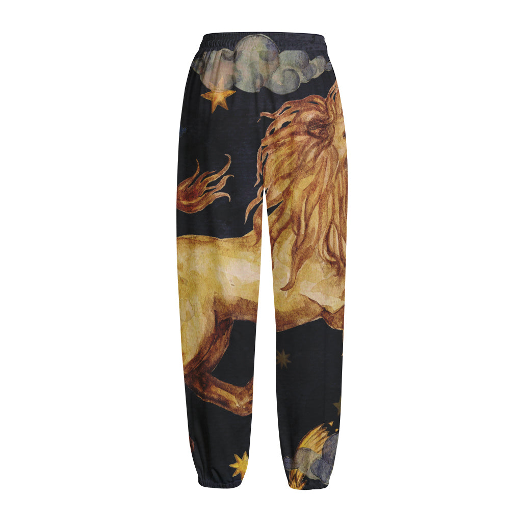 Watercolor Leo Zodiac Sign Print Fleece Lined Knit Pants