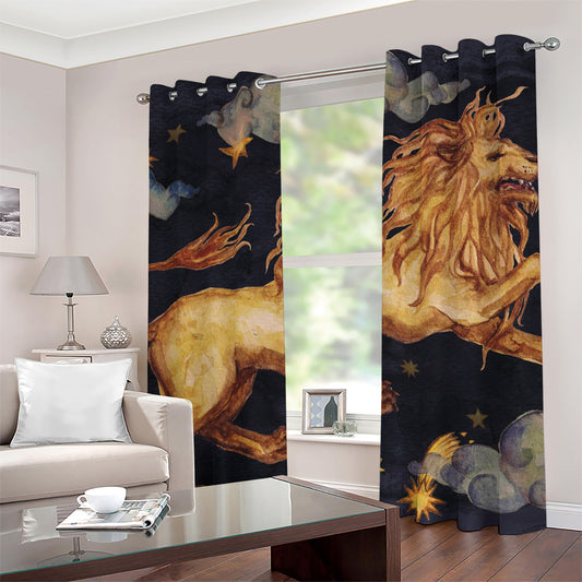 Watercolor Leo Zodiac Sign Print Grommet Curtains