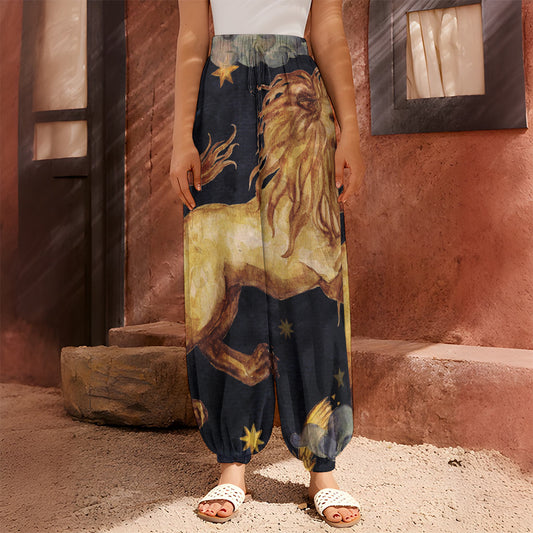 Watercolor Leo Zodiac Sign Print Harem Pants