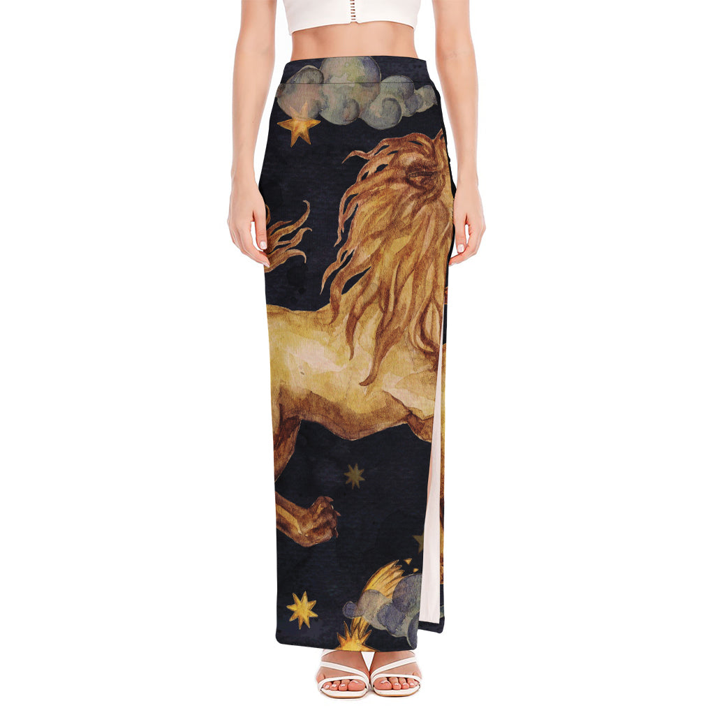 Watercolor Leo Zodiac Sign Print High Slit Maxi Skirt