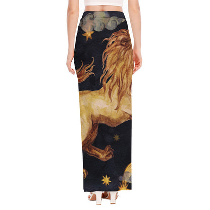 Watercolor Leo Zodiac Sign Print High Slit Maxi Skirt
