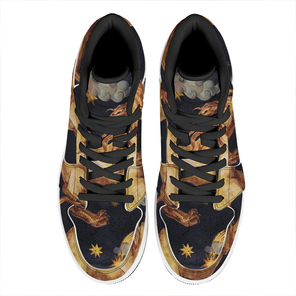 Watercolor Leo Zodiac Sign Print High Top Leather Sneakers