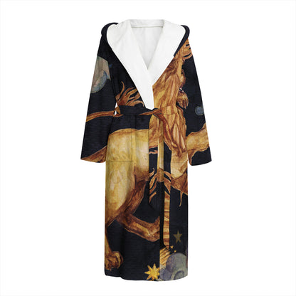 Watercolor Leo Zodiac Sign Print Hooded Bathrobe