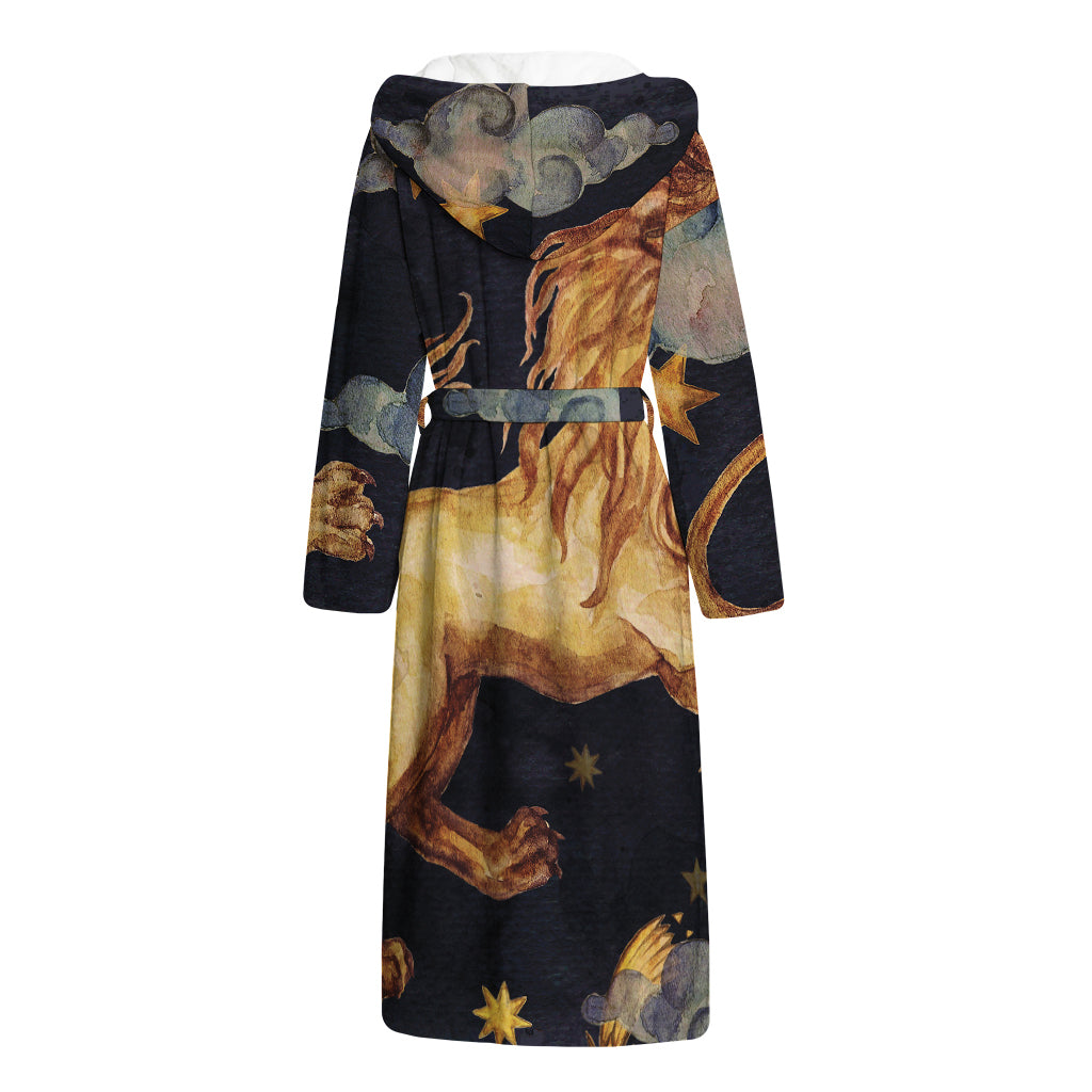 Watercolor Leo Zodiac Sign Print Hooded Bathrobe