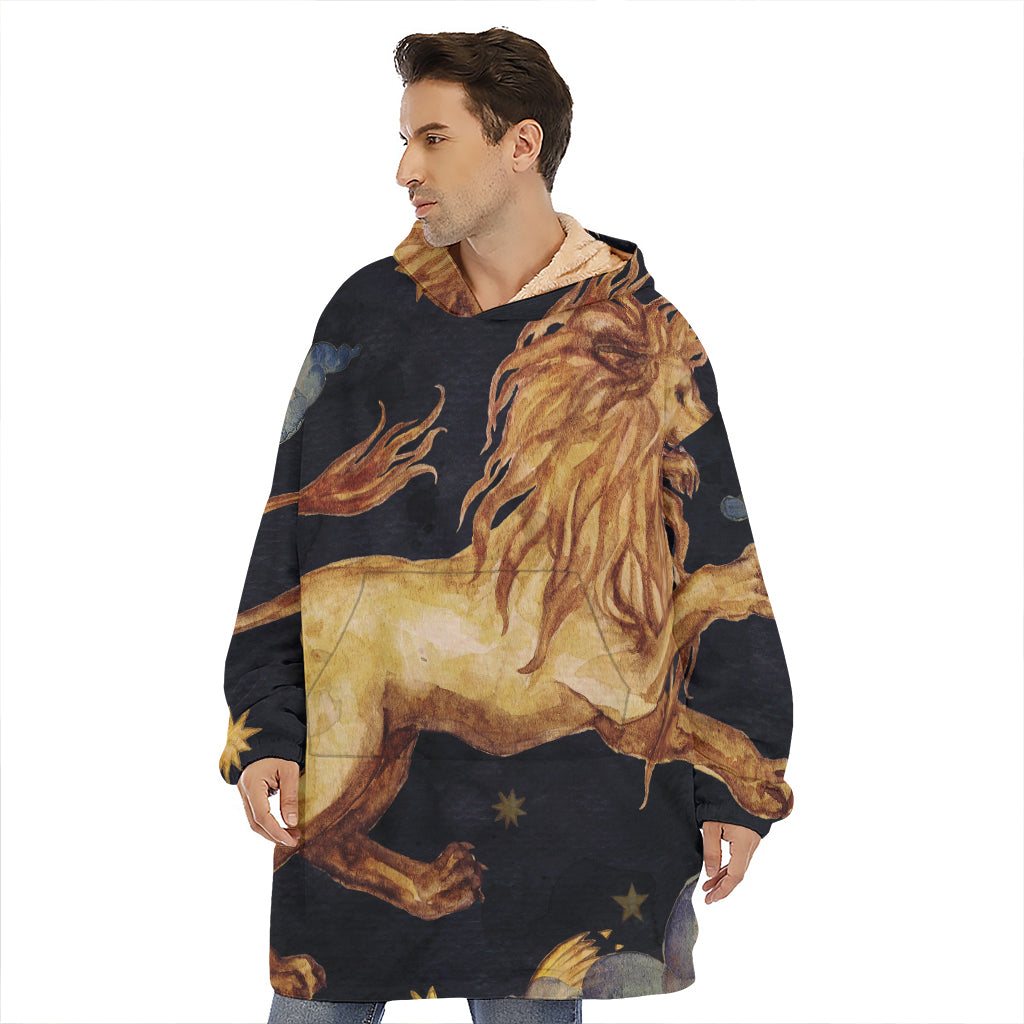Watercolor Leo Zodiac Sign Print Hoodie Blanket