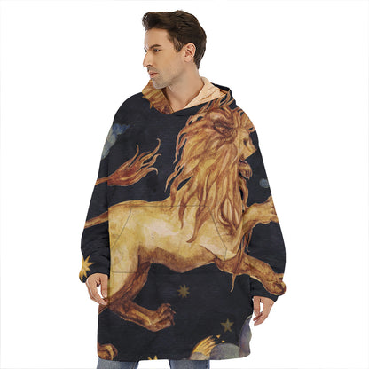 Watercolor Leo Zodiac Sign Print Hoodie Blanket