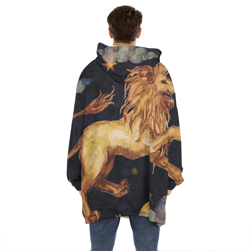 Watercolor Leo Zodiac Sign Print Hoodie Blanket