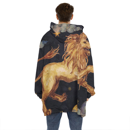 Watercolor Leo Zodiac Sign Print Hoodie Blanket