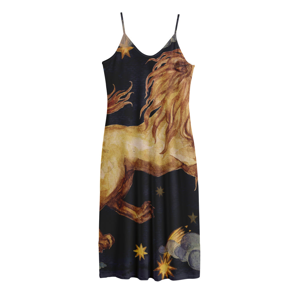 Watercolor Leo Zodiac Sign Print Jersey Midi Cami Dress