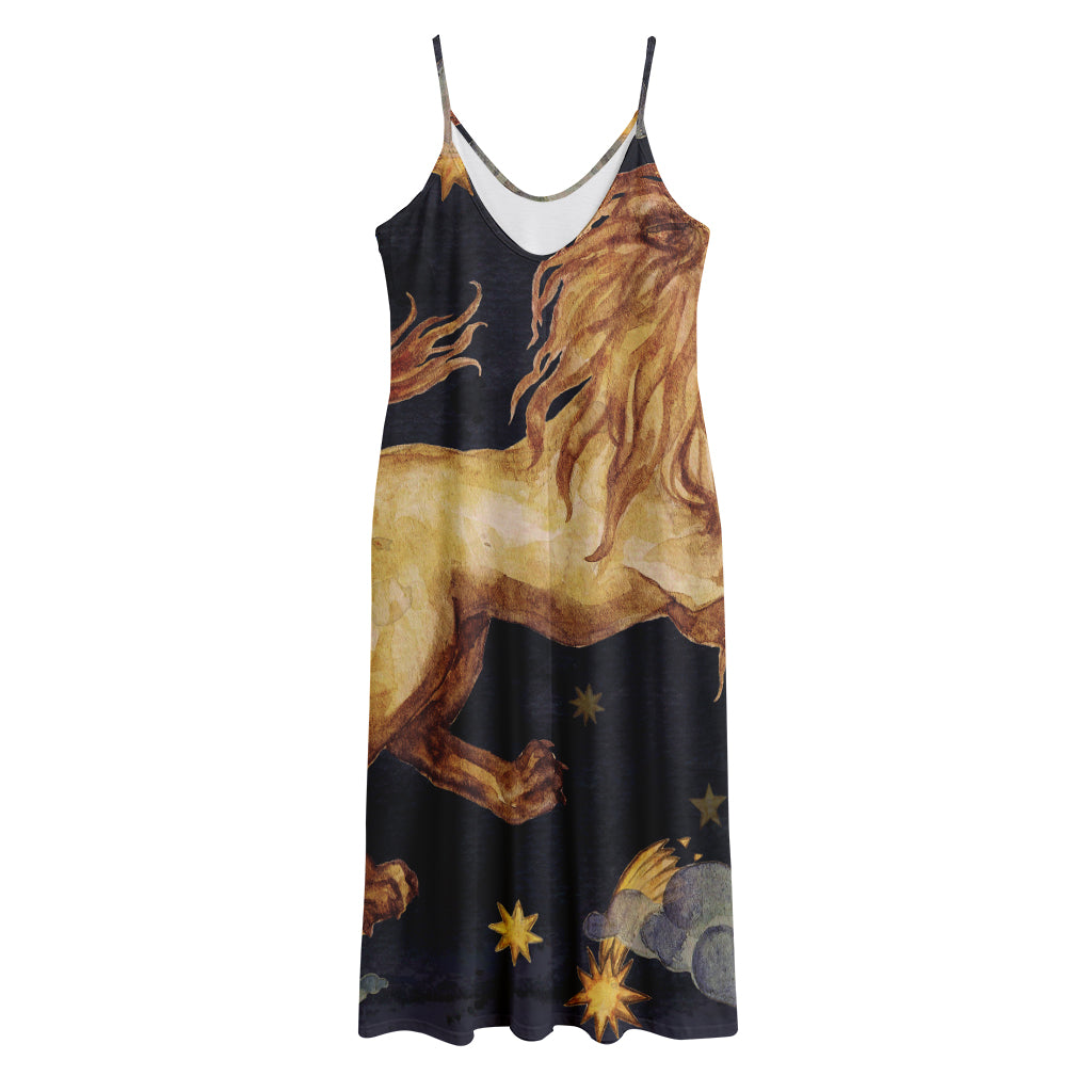 Watercolor Leo Zodiac Sign Print Jersey Midi Cami Dress