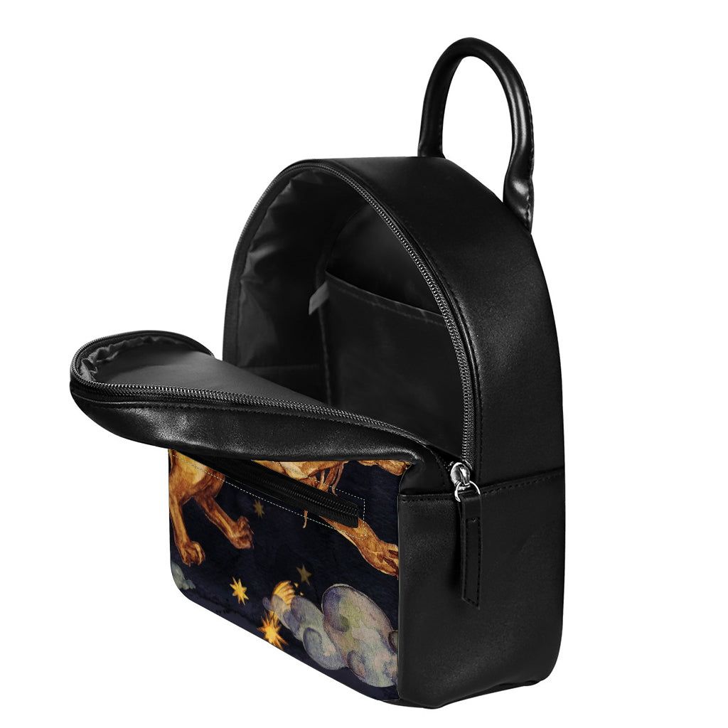 Watercolor Leo Zodiac Sign Print Leather Backpack