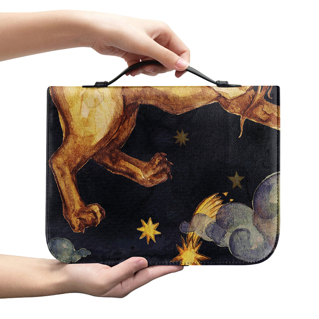 Watercolor Leo Zodiac Sign Print Leather Bible Cover