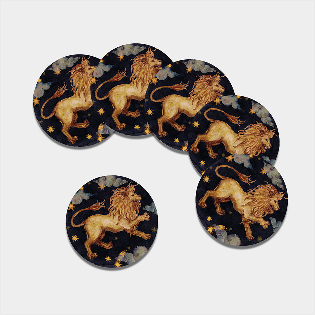Watercolor Leo Zodiac Sign Print Leather Coaster Set
