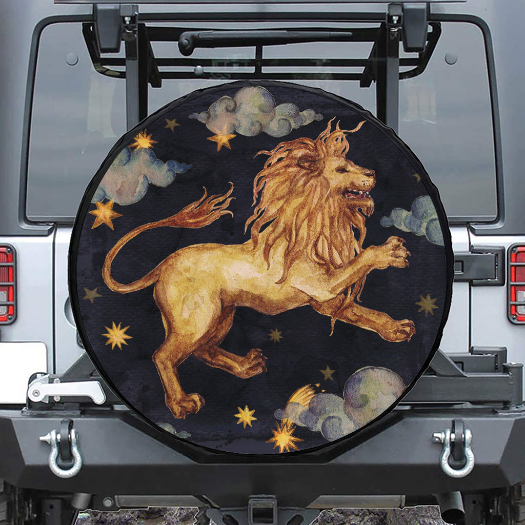 Watercolor Leo Zodiac Sign Print Leather Spare Tire Cover