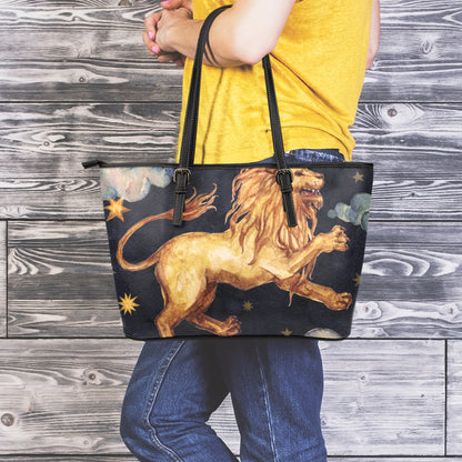 Watercolor Leo Zodiac Sign Print Leather Tote Bag