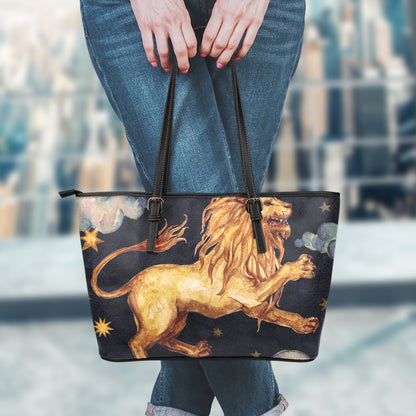 Watercolor Leo Zodiac Sign Print Leather Tote Bag