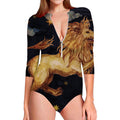Watercolor Leo Zodiac Sign Print Long Sleeve Swimsuit