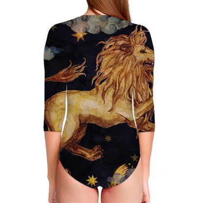 Watercolor Leo Zodiac Sign Print Long Sleeve Swimsuit
