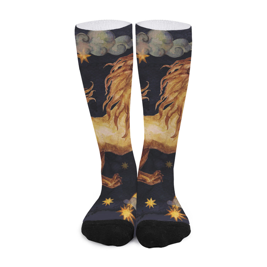 Watercolor Leo Zodiac Sign Print Long Socks