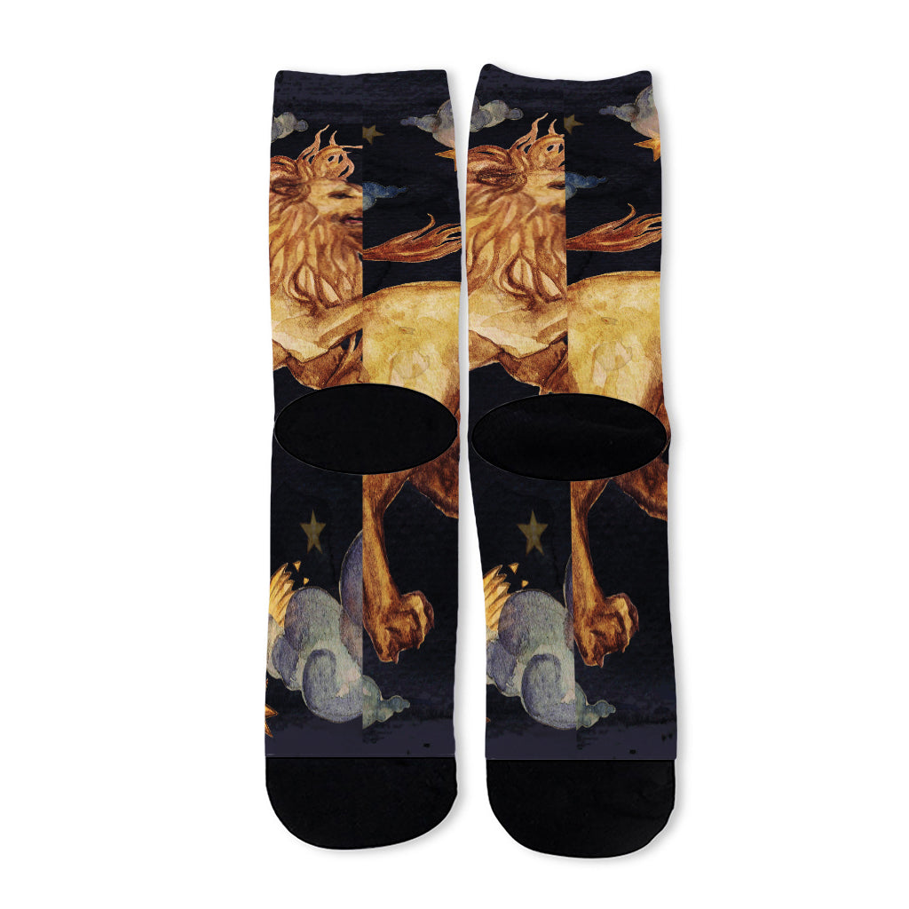 Watercolor Leo Zodiac Sign Print Long Socks