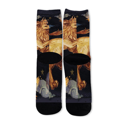 Watercolor Leo Zodiac Sign Print Long Socks