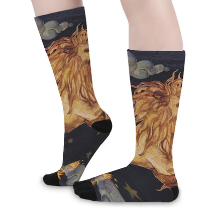 Watercolor Leo Zodiac Sign Print Long Socks