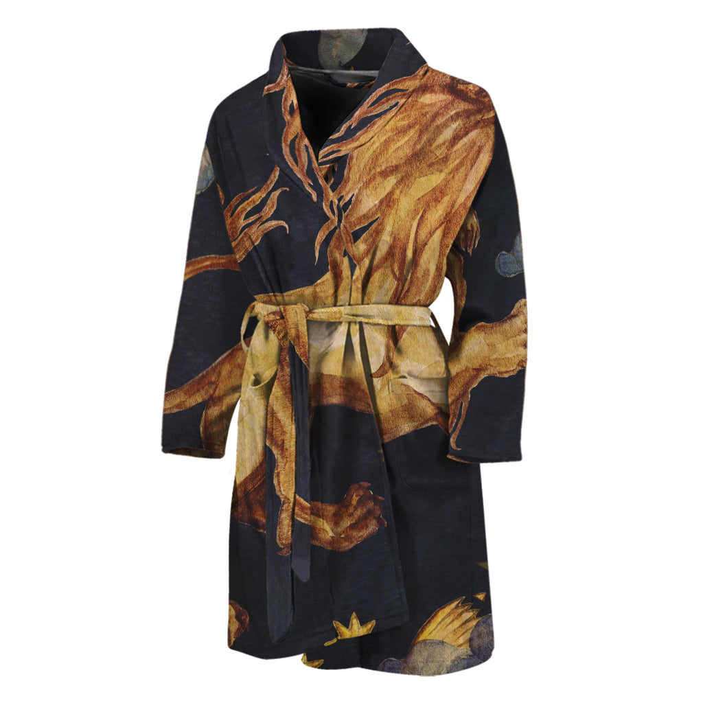 Watercolor Leo Zodiac Sign Print Men's Bathrobe