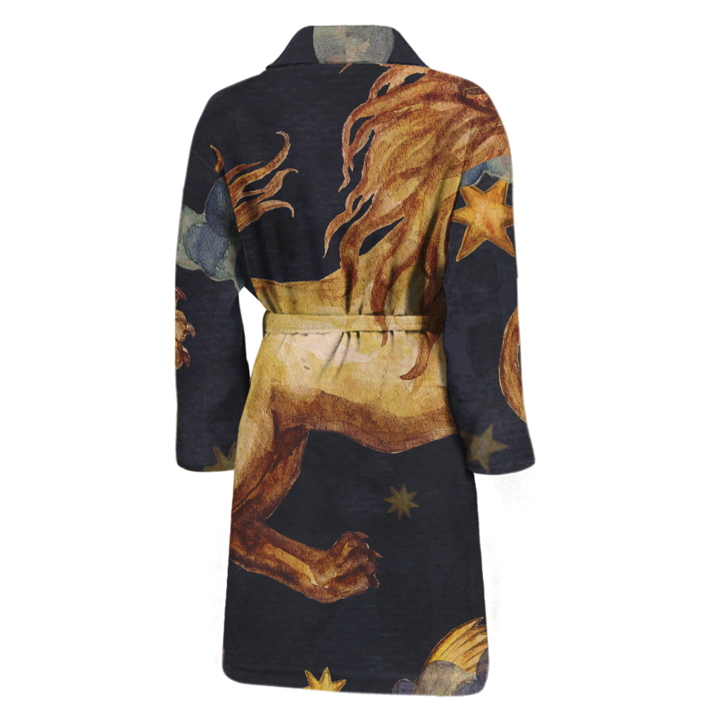 Watercolor Leo Zodiac Sign Print Men's Bathrobe