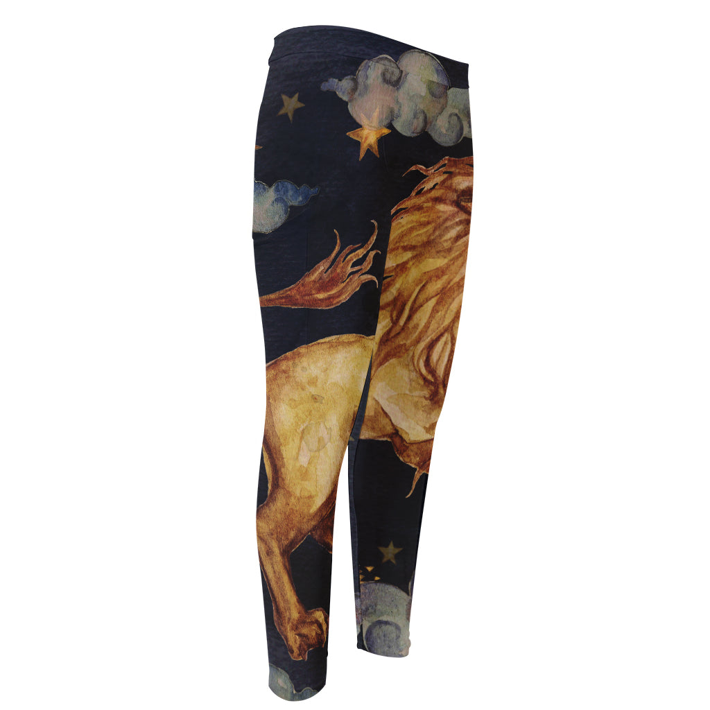 Watercolor Leo Zodiac Sign Print Men's Compression Pants