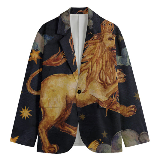 Watercolor Leo Zodiac Sign Print Men's Cotton Blazer