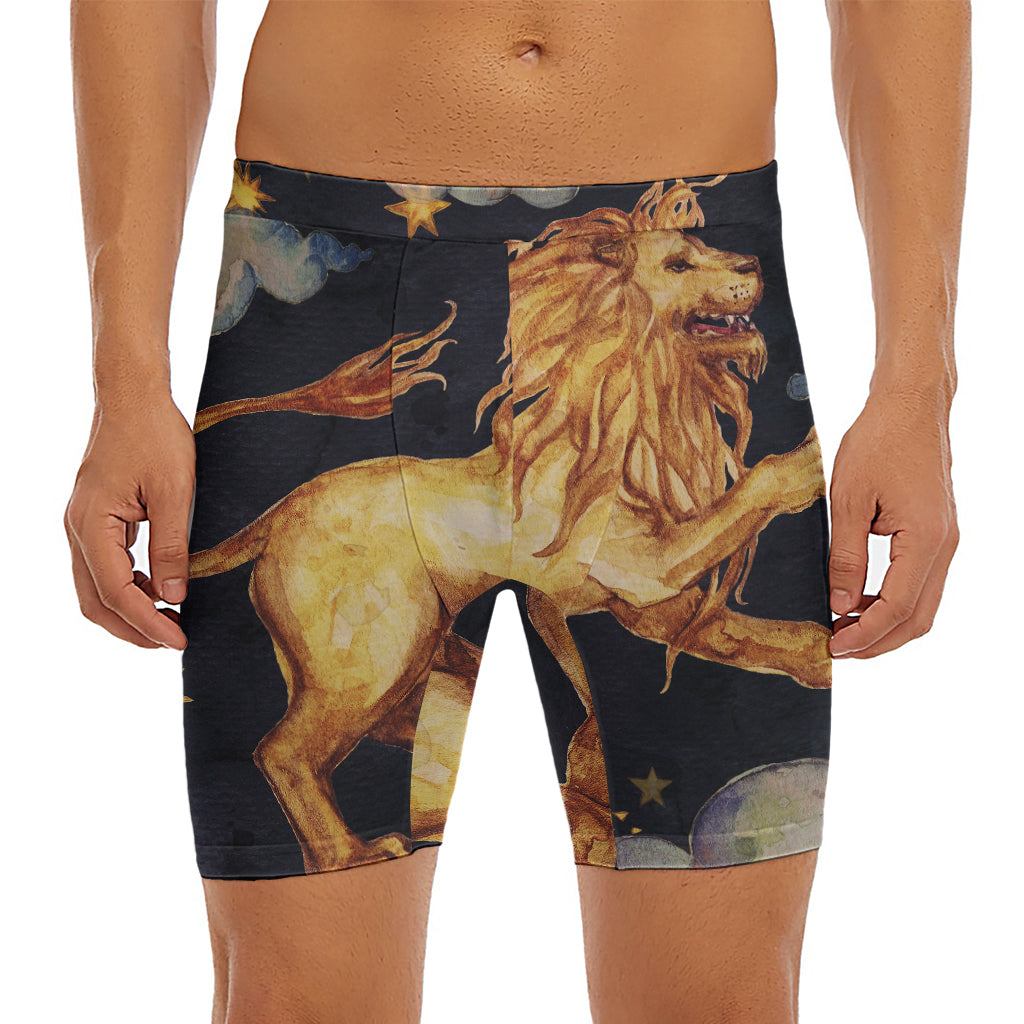 Watercolor Leo Zodiac Sign Print Men's Long Boxer Briefs