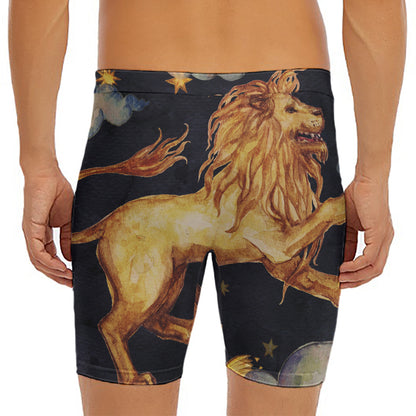 Watercolor Leo Zodiac Sign Print Men's Long Boxer Briefs