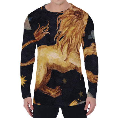Watercolor Leo Zodiac Sign Print Men's Long Sleeve T-Shirt