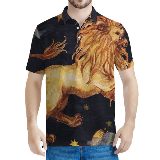 Watercolor Leo Zodiac Sign Print Men's Polo Shirt
