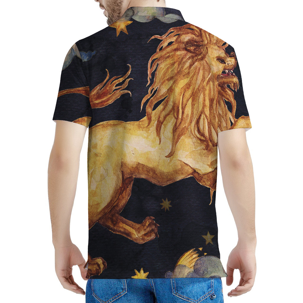 Watercolor Leo Zodiac Sign Print Men's Polo Shirt