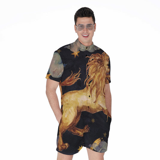 Watercolor Leo Zodiac Sign Print Men's Rompers