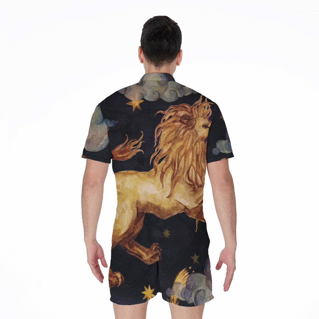 Watercolor Leo Zodiac Sign Print Men's Rompers