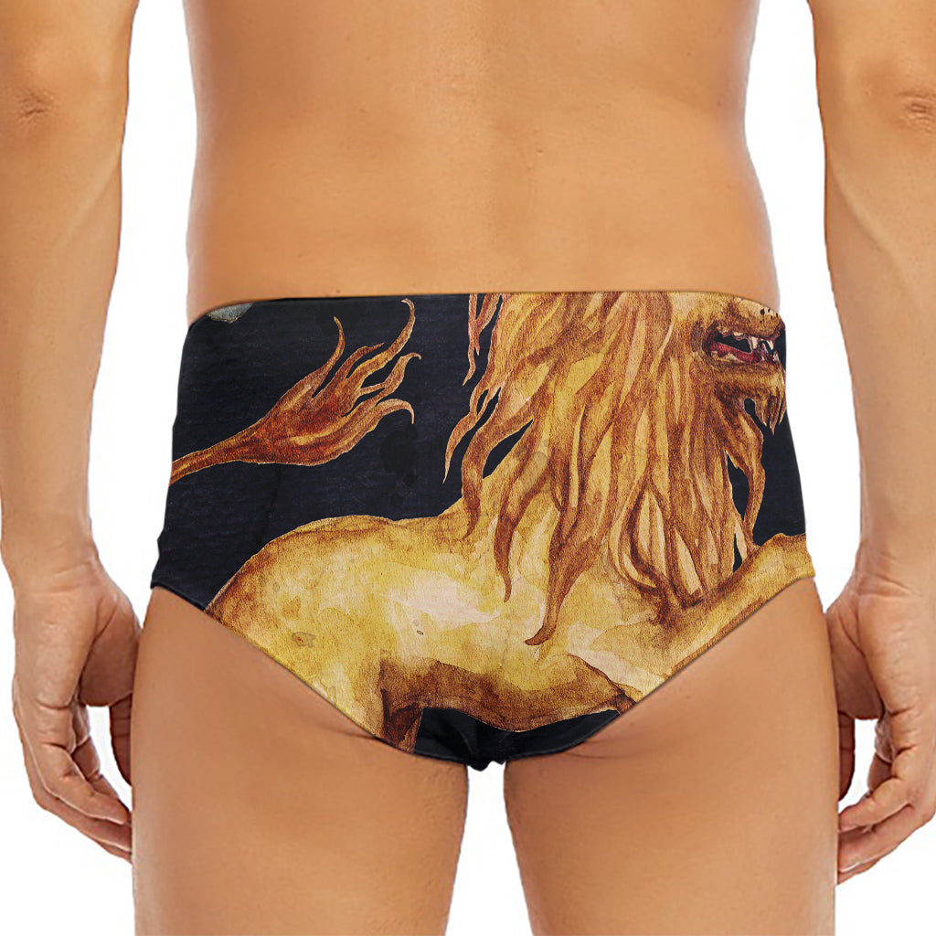 Watercolor Leo Zodiac Sign Print Men's Triangle Swim Briefs