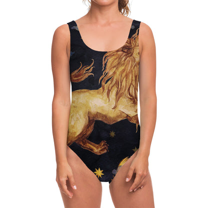 Watercolor Leo Zodiac Sign Print One Piece Swimsuit