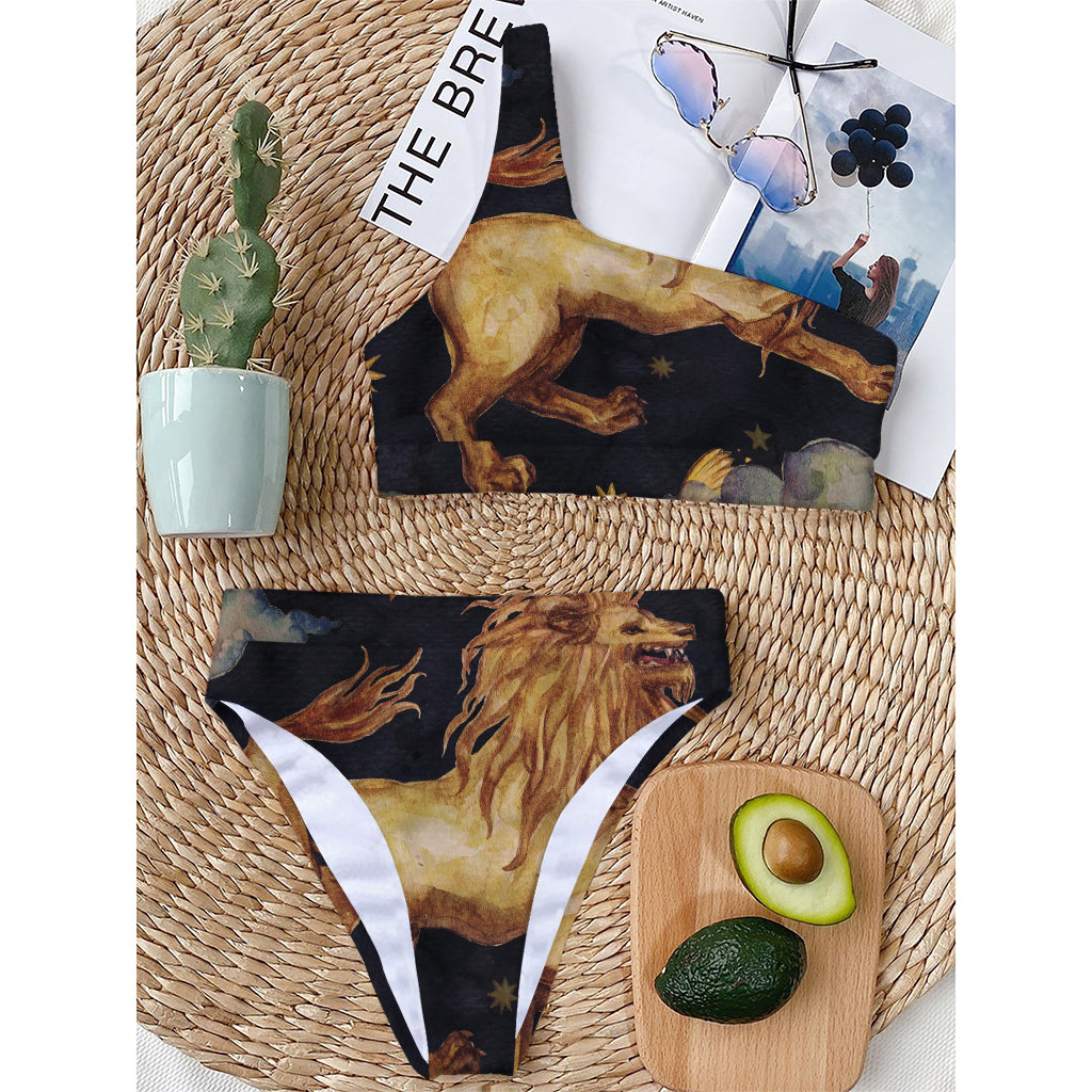 Watercolor Leo Zodiac Sign Print One Shoulder Bikini Top