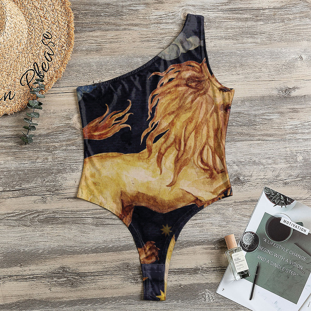 Watercolor Leo Zodiac Sign Print One Shoulder Bodysuit
